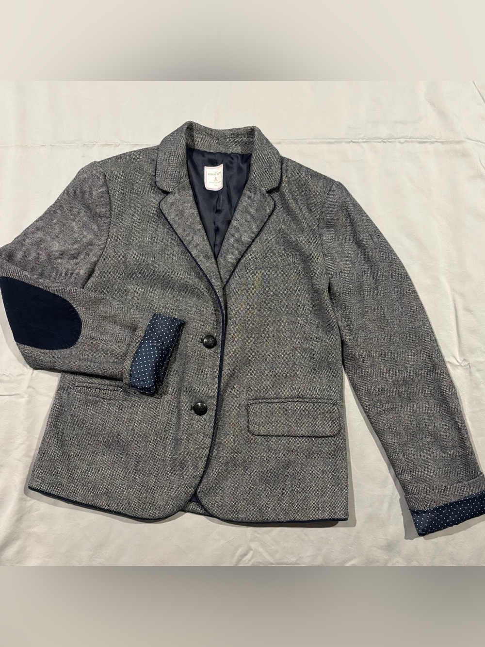 The Academy Blazer by GAP Gray Herringbone Blazer with Navy Accents